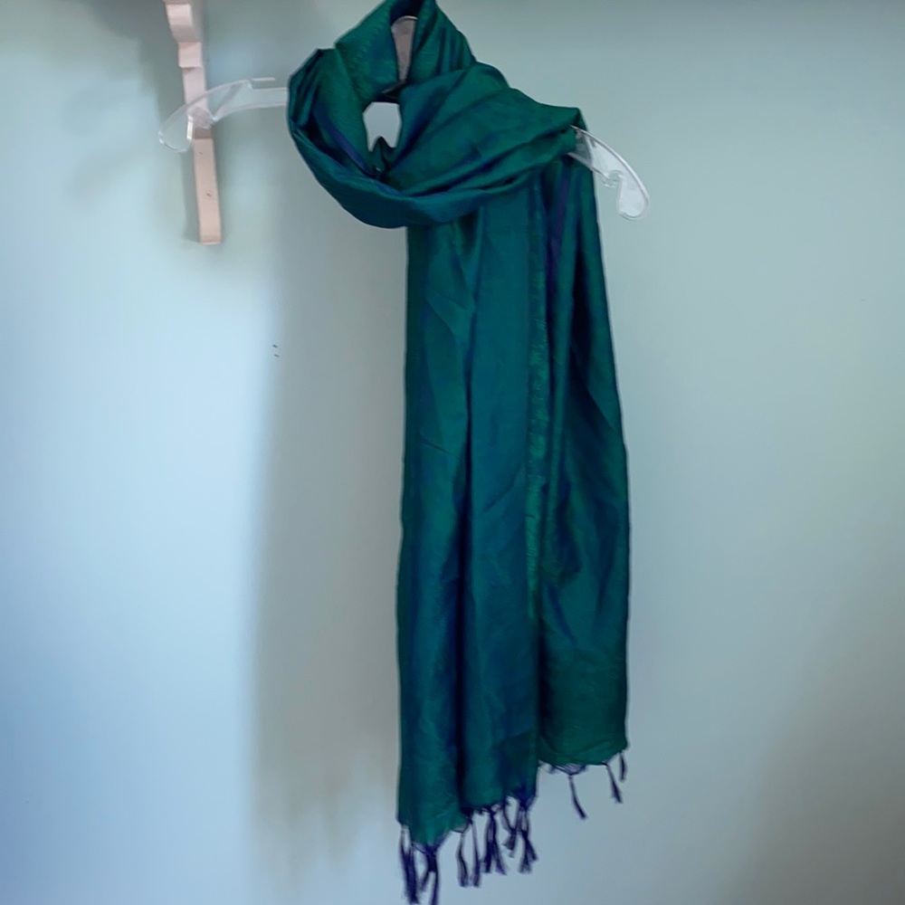 NWOT Blue and green silk scarf